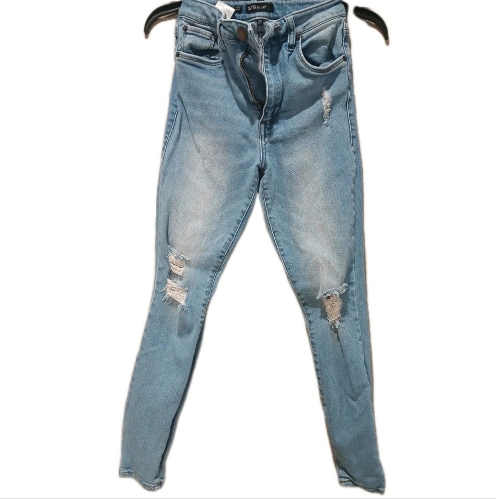 Distressed Women’s High Rise Light Blue Ankle Skinny Jeans STS BLUE Size: 25 - Picture 2 of 8